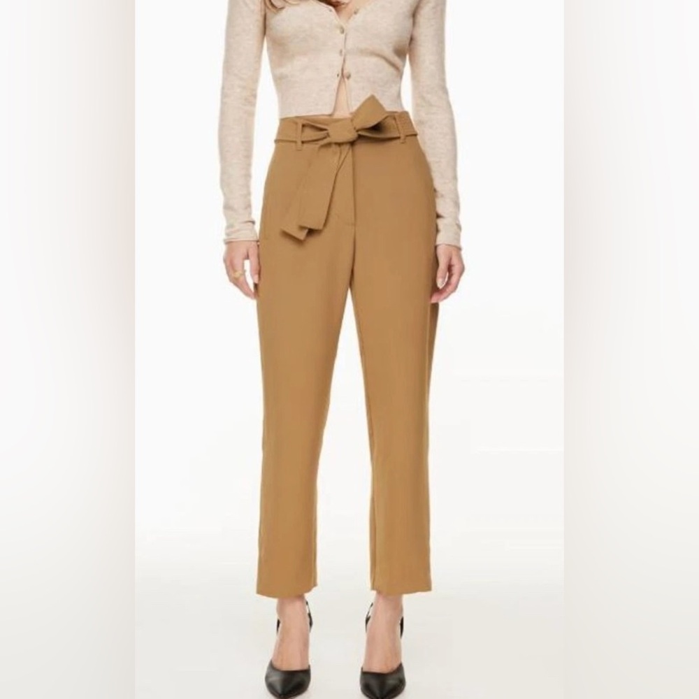 Aritzia Wilfred Tie Front Pants Saville Tan Size 6 High Rise Straight Leg Pant